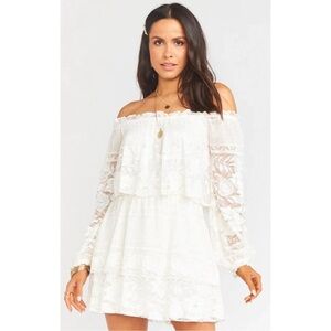 Show Me Your Mumu Bess Lace Tiered Off-Shoulder White Dress Size M New
